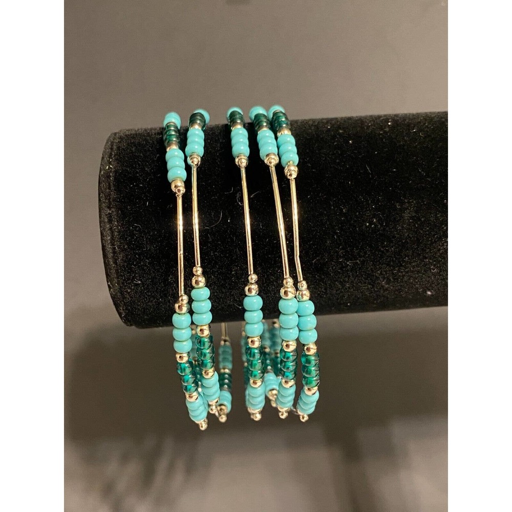 Turquoise Blue Silver Tone Stackable Bracelet Set - image 5